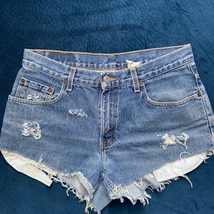 Levi's Blue Distressed Jean Shorts with Frayed Hem